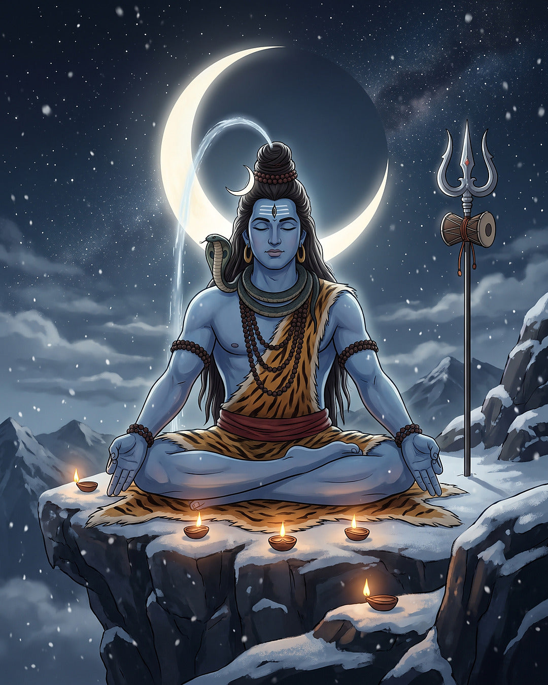 कैलाश पर अर्धचंद्र के सामने ध्यान में बैठे भगवान शिव, Monday with Bhagwan Shiv, 12 October 2026