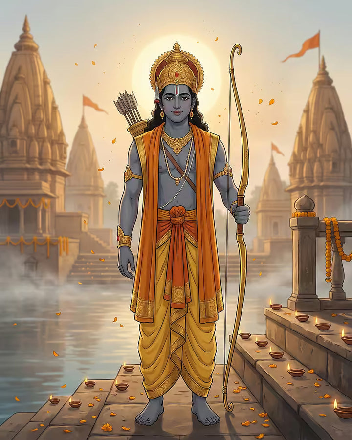 सरयू घाट पर उगते सूर्य के सामने धनुष लिए श्री राम, Sunday with Shri Ram, 11 October 2026
